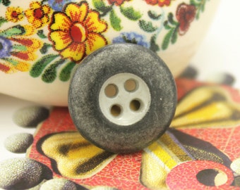 Metal Buttons - Thick Edge Metal Buttons , Gunmetal White Color , 4 Holes , 0.59 inch , 6 pcs