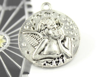 Thinking Angel Silver Metal Pendants - 23mm - 0.91 inch - 4 pcs