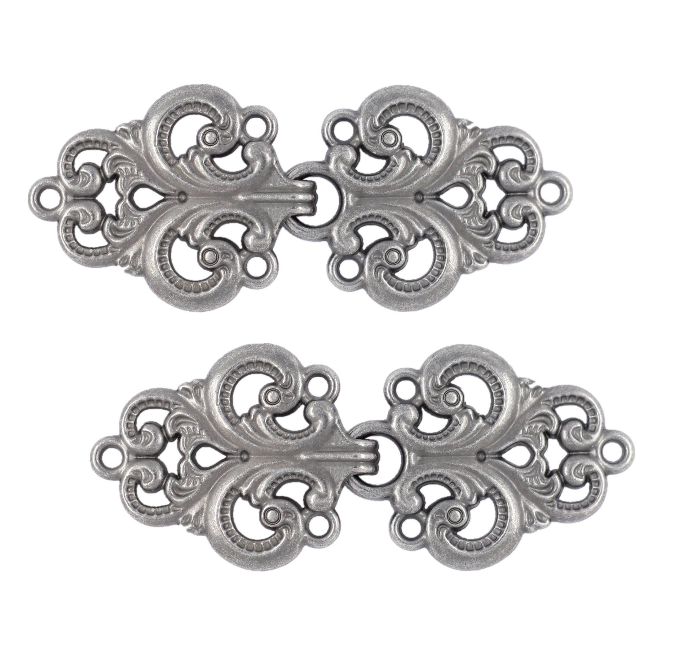 HOOK and EYE Fasteners Stunning Gunmetal Openwork Baroque Swirl Cloak Clasp  Fasteners. 2 Pairs. RARE -  Ireland