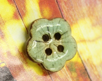 10 Pieces Of Translucent Light Teal Green Enamel Sakura Buttons With Coconut Base. 0.63 inch