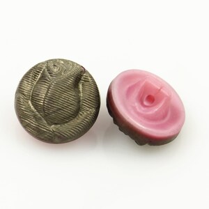 Czech Glass Button Metallic Gold Rose Flower Vintage Pink Czech Shank Glass Buttons 0.51 inch 3 Pcs image 2