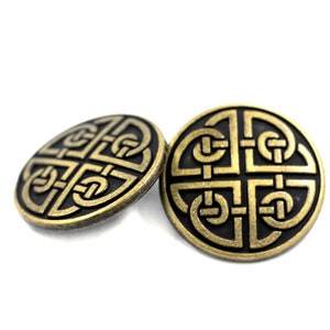 Celtic Shield Knot Antique Brass Metal Shank Buttons. 25mm 1 inch 3 pcs image 3