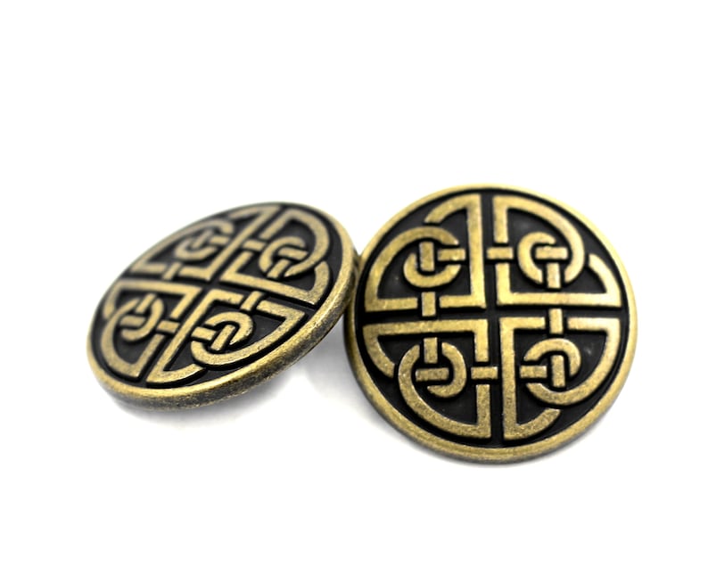 Celtic Shield Knot Antique Brass Metal Shank Buttons. 25mm 1 inch 3 pcs image 3