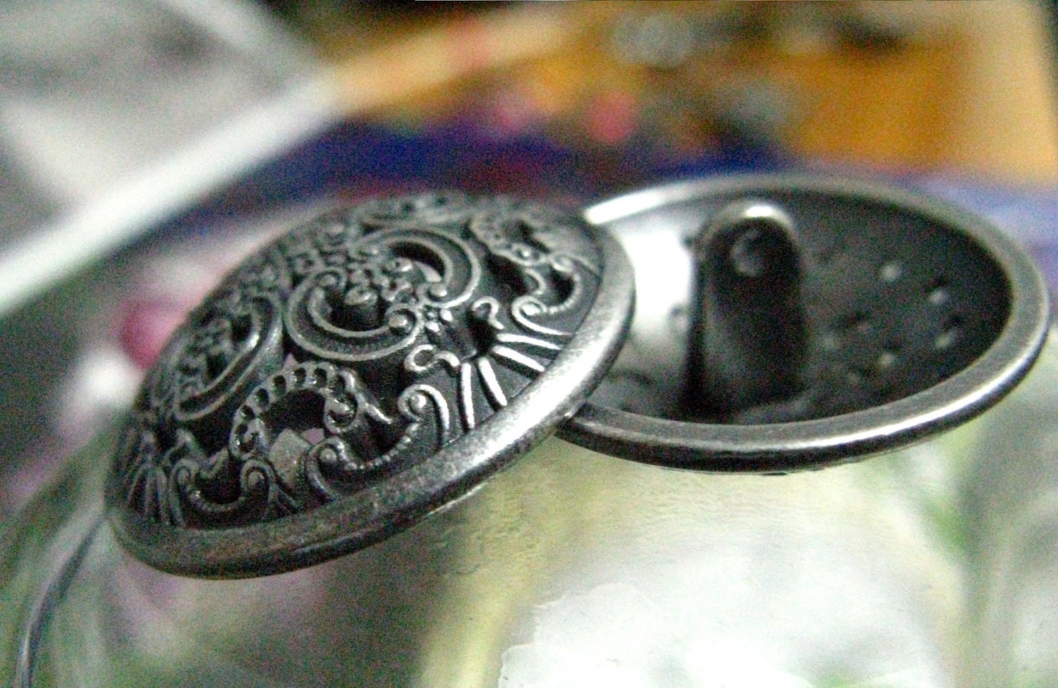 Metal Buttons Flowery Engraving Metal Buttons Gray Silver Etsy