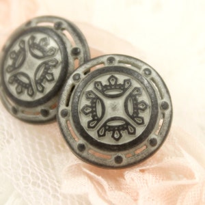 Metal Buttons - Crowns Metal Buttons , Gunmetal White Color , Shank , 0.59 inch , 10 pcs