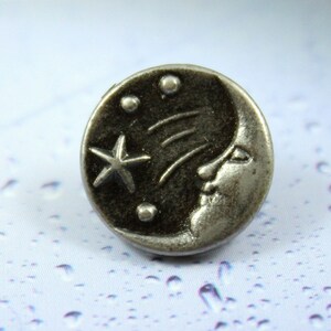 10 Moon and Star Metal Buttons , Gray Silver Color , Shank , 0.43 inch image 3