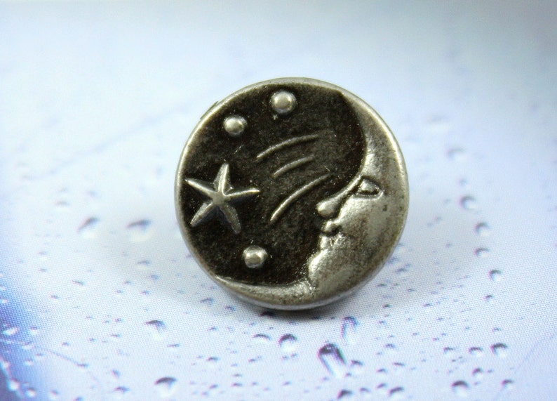 10 Moon and Star Metal Buttons , Gray Silver Color , Shank , 0.43 inch image 3