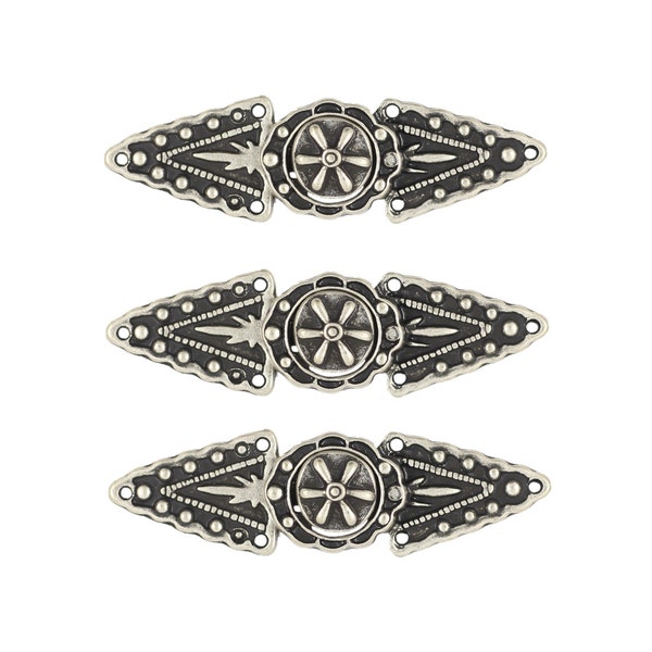 Cloak Clasp Fasteners - Antieke zilveren driehoeken en Flower Cloak Clasp Metal Bevestigingsmiddelen. 5 Paren.