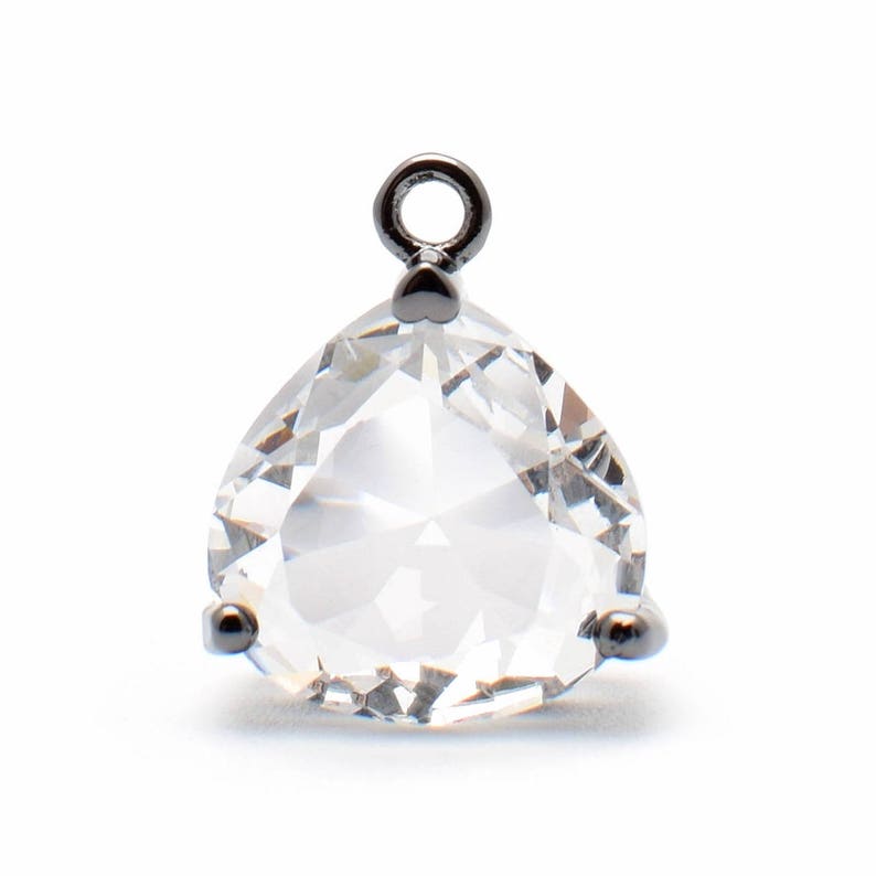 2 Pear Drop Crystal Glass Pendant P2030029 Black Color Plated over Brass Prong Setting. 15mm