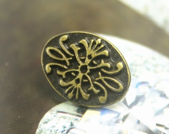 Metal Buttons - Floral Filigree Ellipse Metal Buttons , Antique Brass Color , Shank , 0.59 inch , 10 pcs