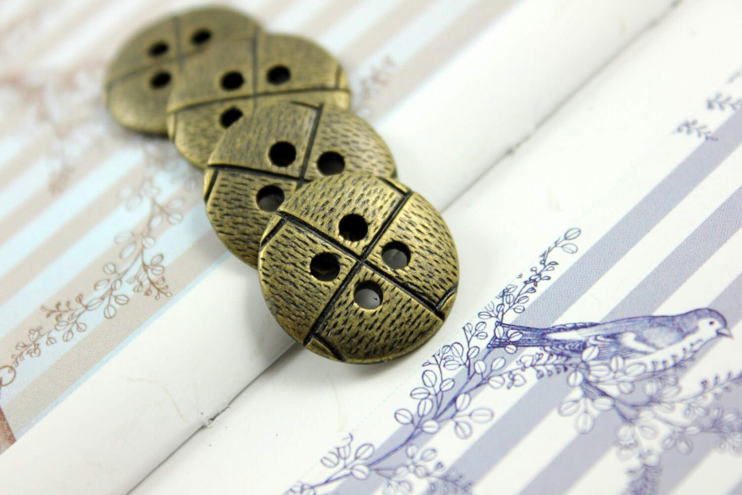 Metal Buttons - Pinwheel Metal Buttons , Antique Brass Color , 4 Holes ...