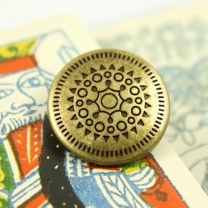 Metal Buttons - Sun Mandala Metal Buttons , Antiqued Brass Color , Shank , 0.71 inch , 10 pcs