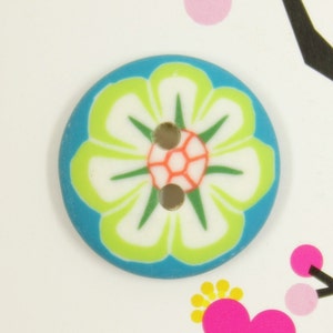 Cyan Plastic Buttons with Big Flower Pattern, 0.87 inch (10 in a set)