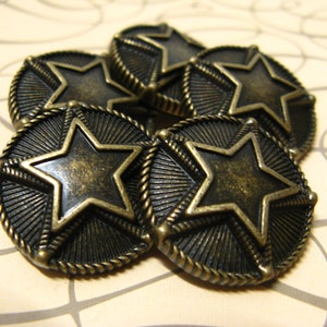 Metal Buttons - Double Stars Metal Buttons , Antique Brass Color , Shank , 0.59 inch , 10 pcs