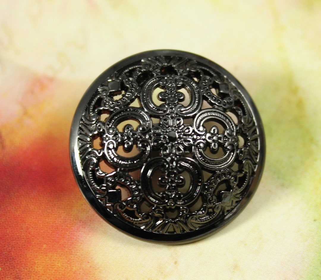 Metal Buttons - Flowery Engraving Metal Buttons , Shiny Gunmetal Color ...