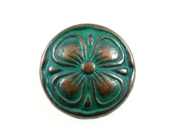 Wholesale - Clover Metal Buttons - 50 Pcs Cutie Retro Deep Cyan Clover Buttons, 0.59 inch.