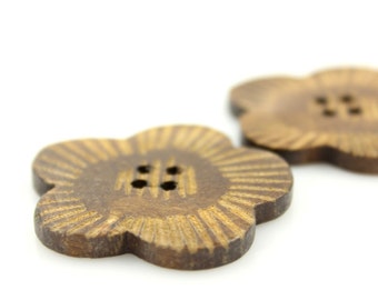 Wooden Buttons - Beautiful Plum Blossom Natural Wood Buttons, 1.58 inch (6 in a set)