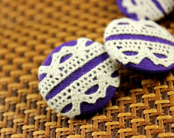 Lace Fabric Buttons - Double Floral Lace Blue Violet Fabric Buttons, 1.18 inch  (4 in a set)