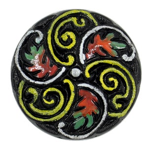 Czech Glass Button - Hand Painted Blossom and Swirls Czech Glass Button, 1.42 inch , Shank Button