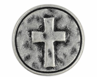 Metal Buttons - Cross Heraldry Antique SIlver Metal Shank Buttons - 0.79 inch - 6 pcs