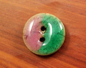 Verdant and Pink Enamel Buttons With Coconut Base Color Collision Buttons 0.51 inch 10 pcs.