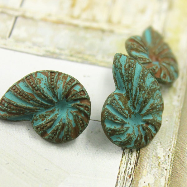 Patina Metal Buttons - Ammonite Green Patina Color Metal Shank Buttons - 0.79 inch - 6 pcs
