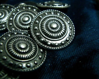 Metal Buttons - Wheel and Beads Metal Buttons , Gray Silver Color , Shank , 0.59 inch , 10 pcs