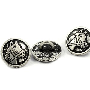 Metal Buttons Horsehead Metal Buttons , Retro Silver Color , Shank , 0.43 inch , 10 pcs image 2