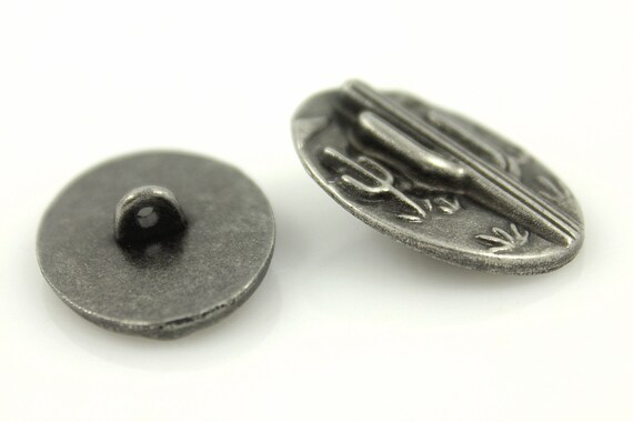Metal Buttons Desert and Cactus Oval Metal Shank Buttons in Nickel Silver  Color 0.91 Inch 4 Pcs 