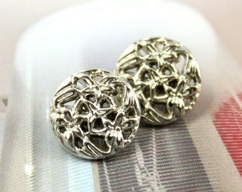 Metal Buttons - Bouquet Metal Buttons , Shiny Silver Color , Openwork , Shank , 0.43 inch , 10 pcs