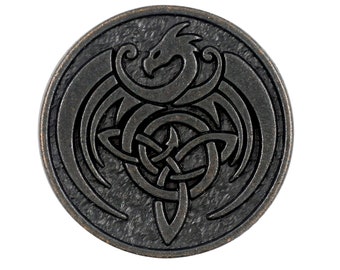 Celtic Dragon vintage Black Metal Shank Buttons. 25mm (1 pouce) - 3 pcs