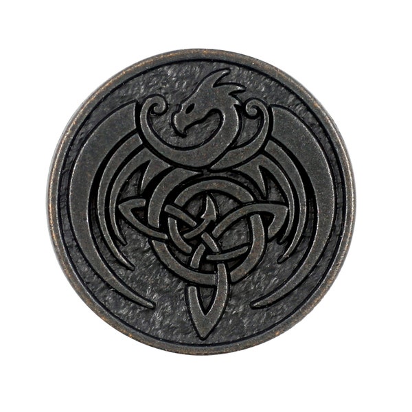 Celtic Dragon Vintage Black Metal Shank Buttons. 25mm (1 inch)  - 3 pcs