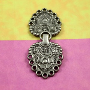 Cloak Clasp Fasteners - Romantic Bouquet Design Gunmetal Cloak Clasp Fasteners. 2 Pairs.