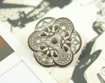 Metal Buttons - Gothic Flower Art Metal Buttons , Copper Patina Color , Shank , 0.79 inch , 10 pcs