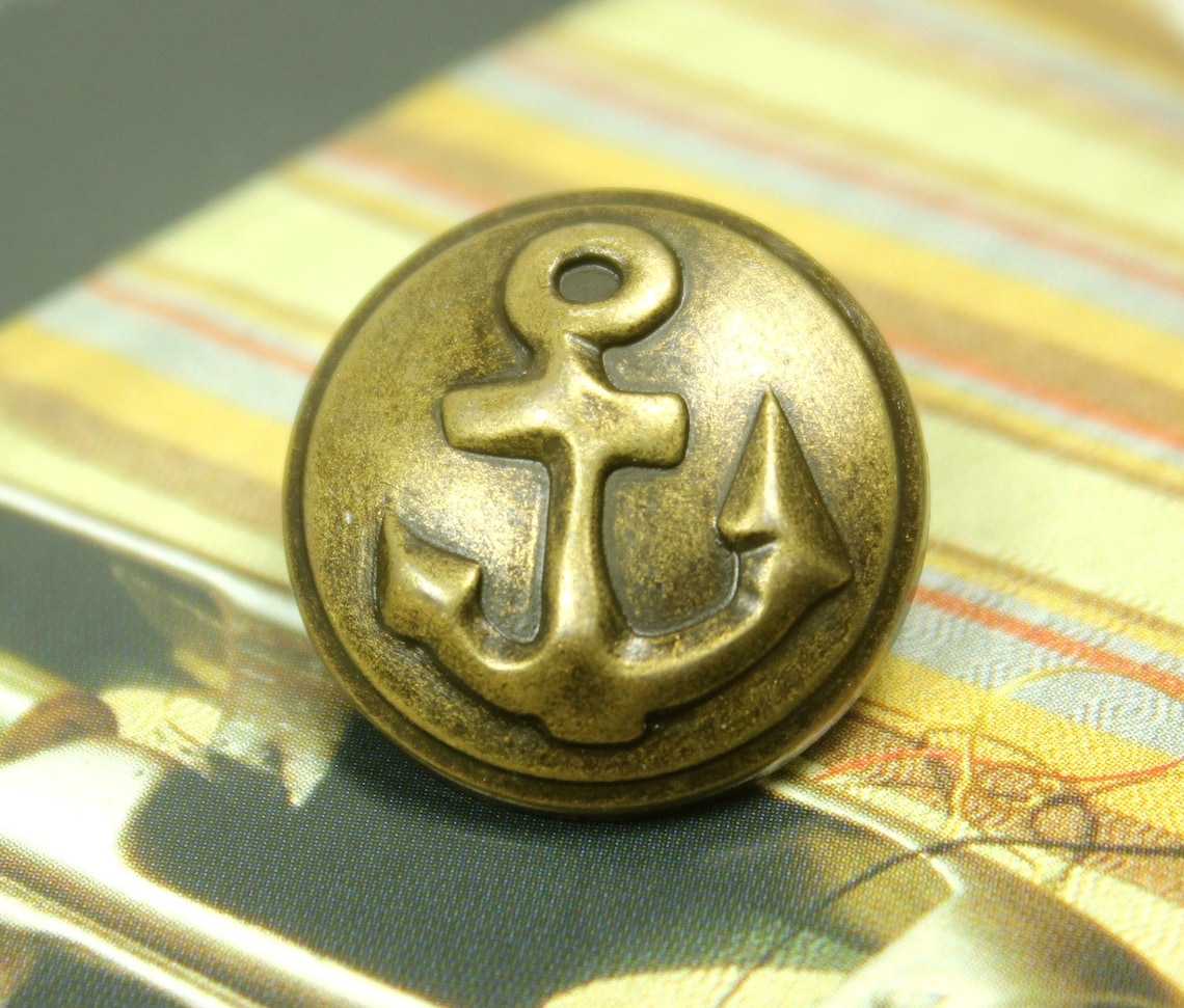 Metal Buttons Anchor Metal Buttons Antique Brass Color Etsy
