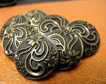 Metal Buttons - Ribbon Art Flower Metal Buttons , Antique Brass Color , Shank , 0.71 inch , 10 pcs