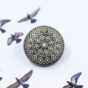 Rhombus Mandala Metal Shank Buttons , Antique Silver Color , 0.79 inch , 6 pcs
