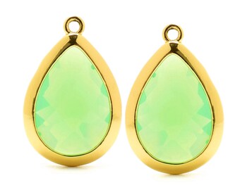 まーぶる 超稀少！超激レアな天然イエローグリーン系のペンダントトップ！② 2 ドロップ グリーン オパール クリスタル ガラス ペンダント、20 mm