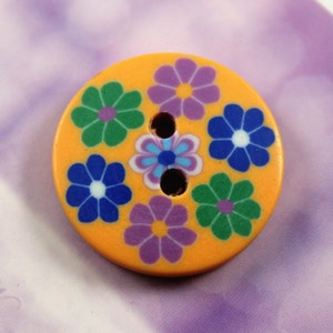 Orange Plastic Buttons with Colorful Floret Pattern, 0.71 inch (10 in a set)