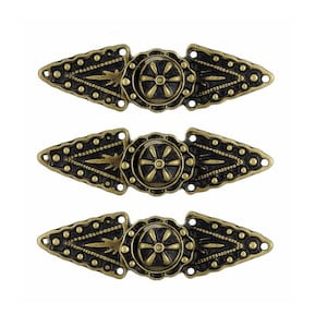 Cloak Clasp Fasteners - Antique Brass Triangles and Flower Cloak Clasp Metal Fasteners. 5 Pairs.