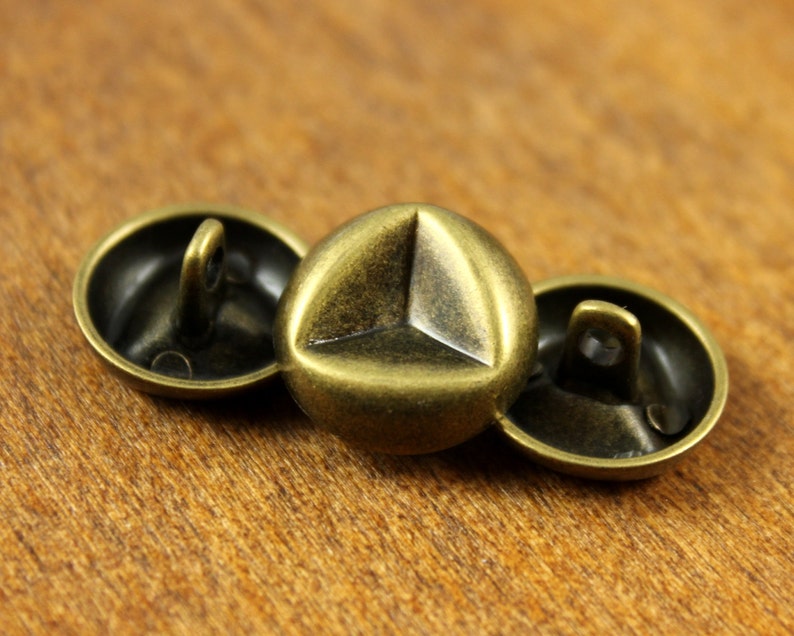 Triangular Back Button Metal Buttons - Triangle Concave Metal Buttons , Antique Brass Color ...