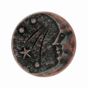Antique Copper Man in the Moon Starry Night Metal Shank Buttons  - 0.79 inch - 6 pcs