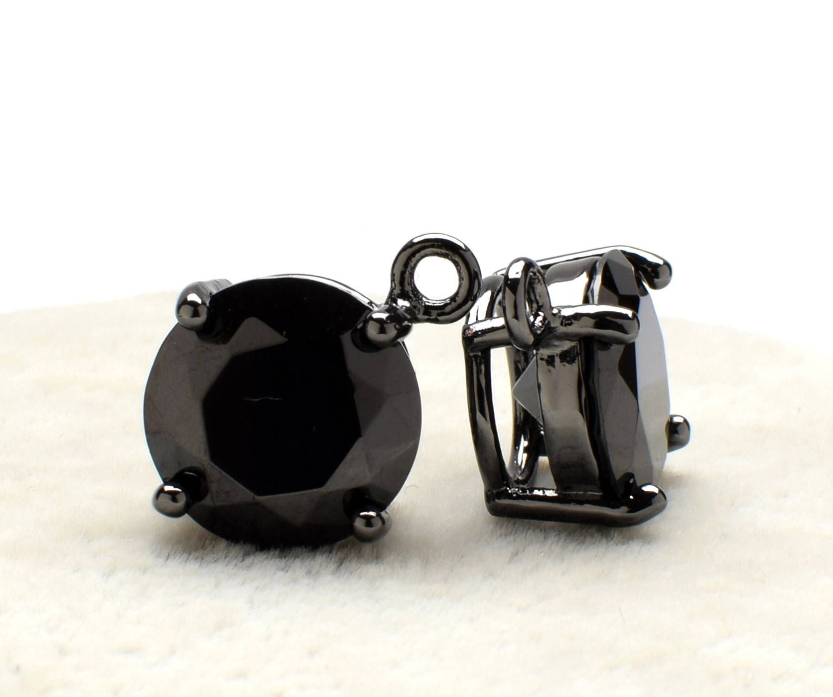 2 Round Black Zircon Pendant, 12mm, Black Color Plated Over