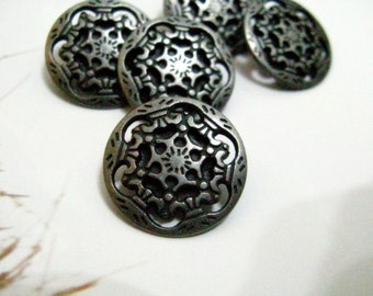 Metal Buttons - Roman Columns Metal Buttons , Gray Silver Color , Openwork , Shank, 0.59 inch , 10 pcs