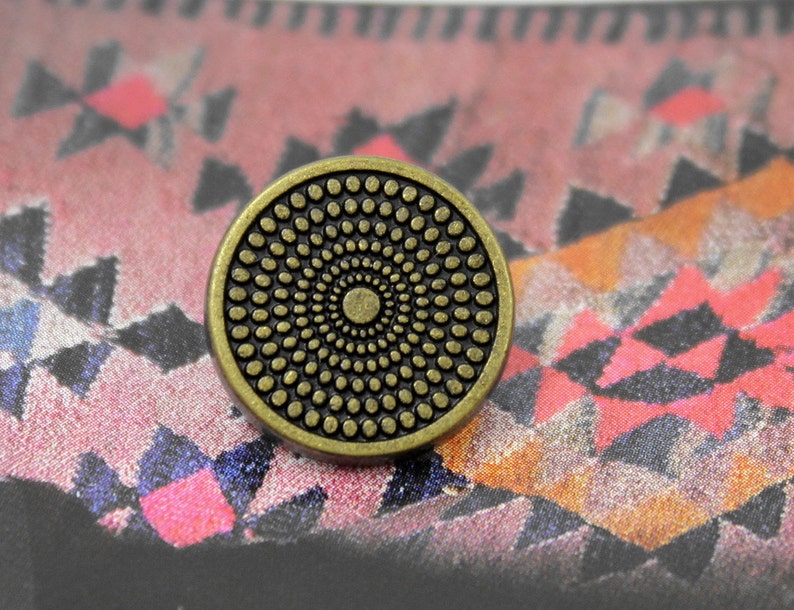 Metal Buttons Concentric Dots Metal Buttons , Antique Brass Color , Shank , 0.55 inch , 10 pcs image 1