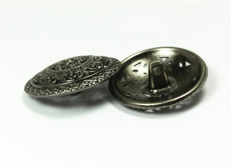 6 PCS Lacework Filigree Metal Buttons , Gray Silver Color , Shank , 1.18 inch image 3