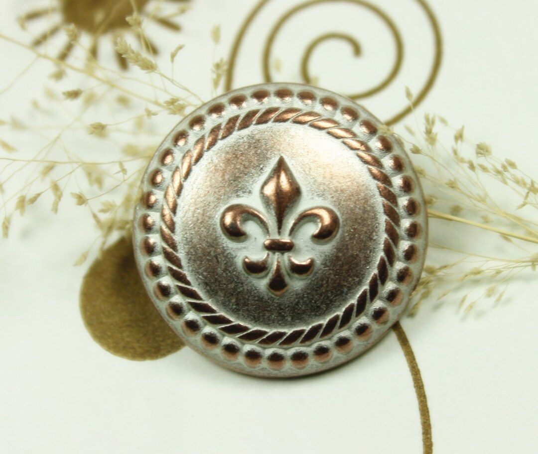 Metal Buttons Fleurdelis Metal Buttons Copper White Etsy