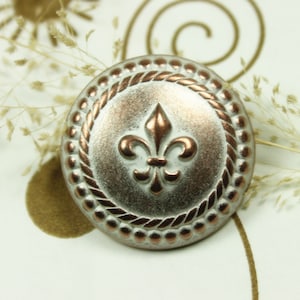 Botones de metal - Botones de metal Fleur-De-Lis, Color blanco cobre, Shank, 0.91 pulgadas, 6 piezas