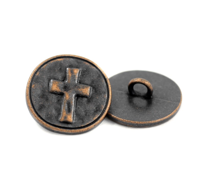 Metal Buttons - Cross Heraldry Antique Copper Metal Shank Buttons - 0. ...
