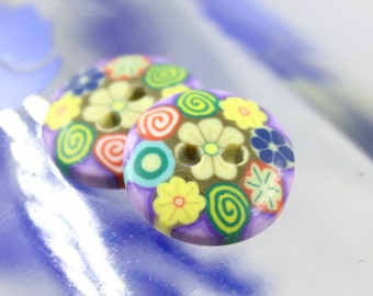 Purple Theme Plastic Buttons with Colorful Floret Wreath Pattern.0.67 inch (10 in a set)